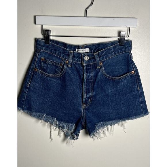 Moussy Shorts 1 / US Small Womens High Rise Medium Wash Denim Raw Hem Button Fly - Picture 1 of 9